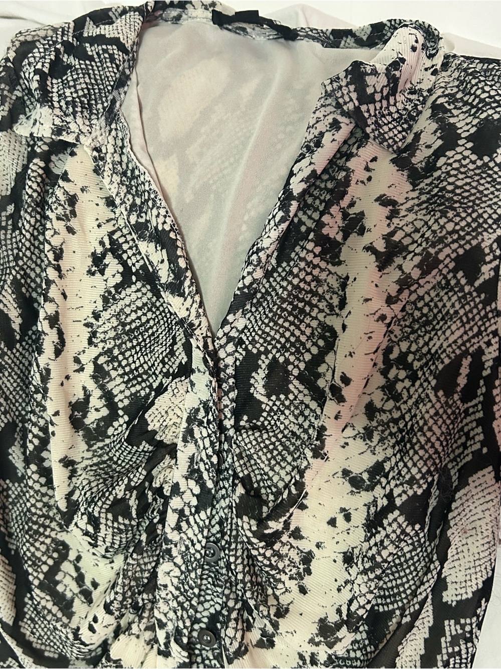 Jane and Delancey Black & Cream Snake-Print Button Front Blouse